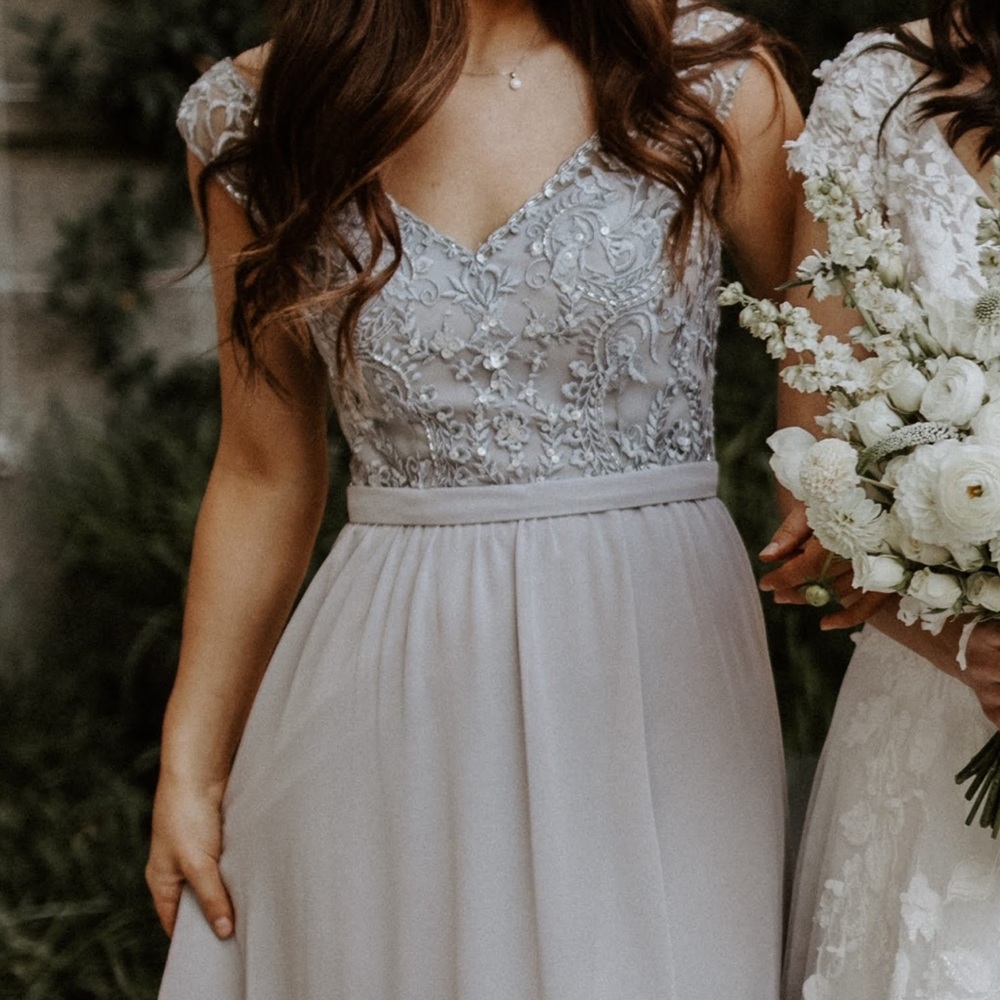 Kennedy blue bridesmaid dress with beading short sleeve